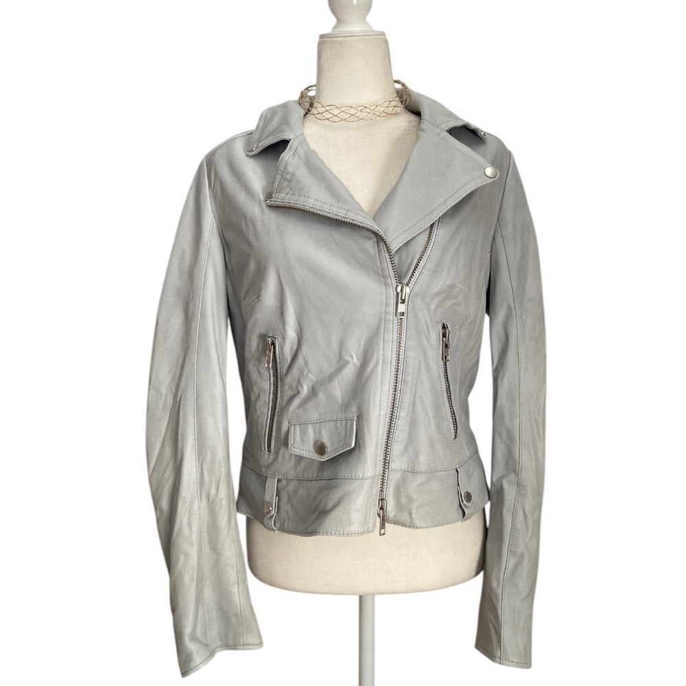 Schyia Lamb Leather Moto Jacket Light Blue - Picture 11 of 13